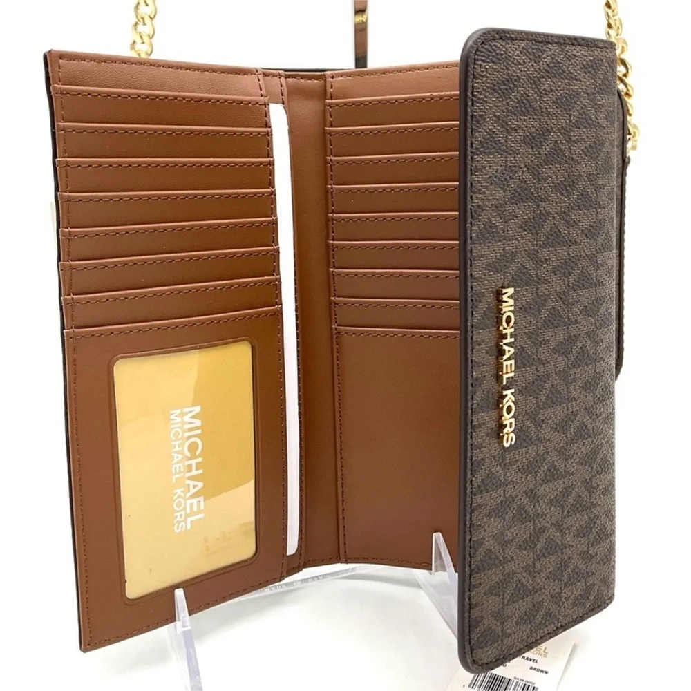 Michael Kors Large EW Crossbody Bag & Large Trifold Wallet Brown/ Gold